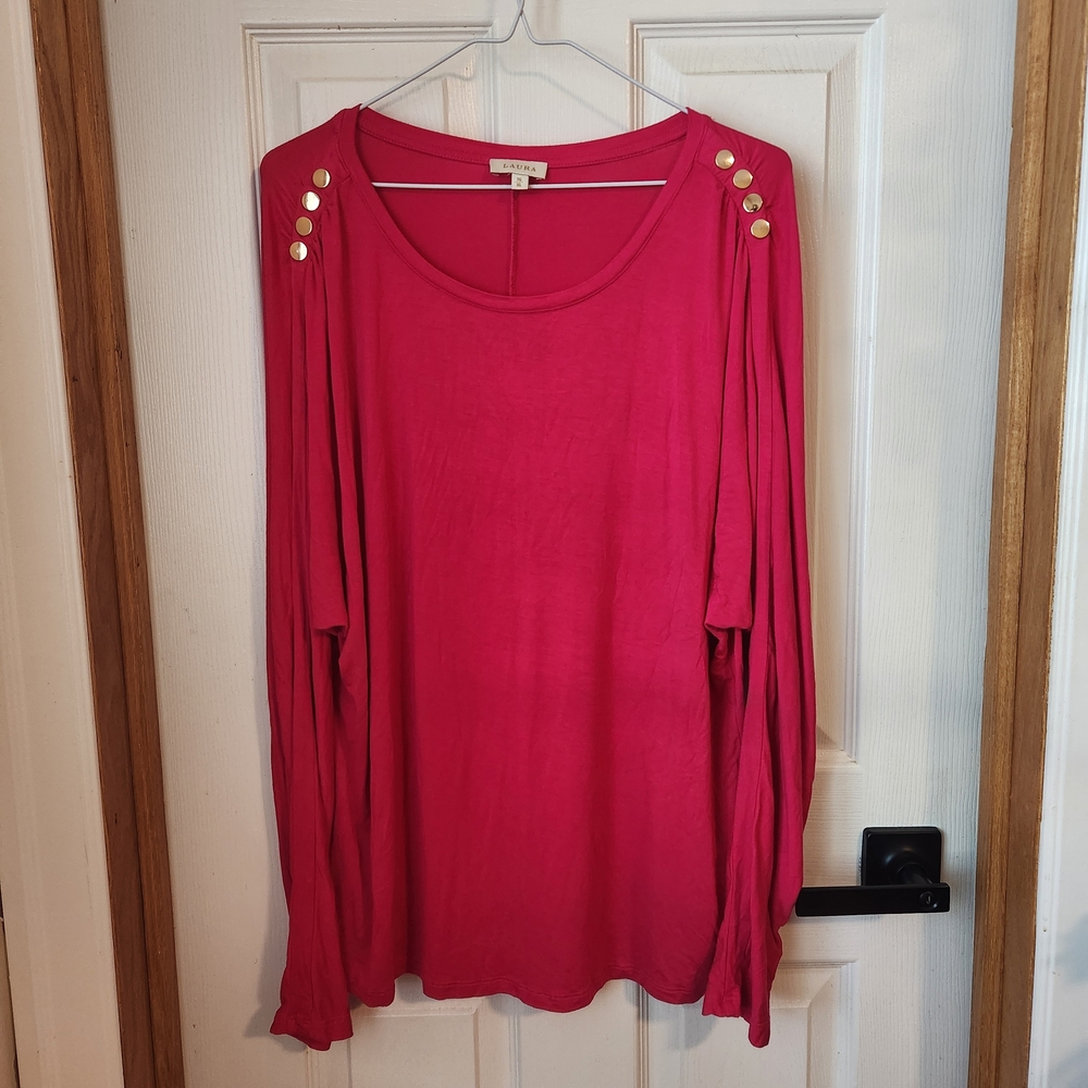 Elegant Fuchsia Long Sleeve Top with Gold Button Details